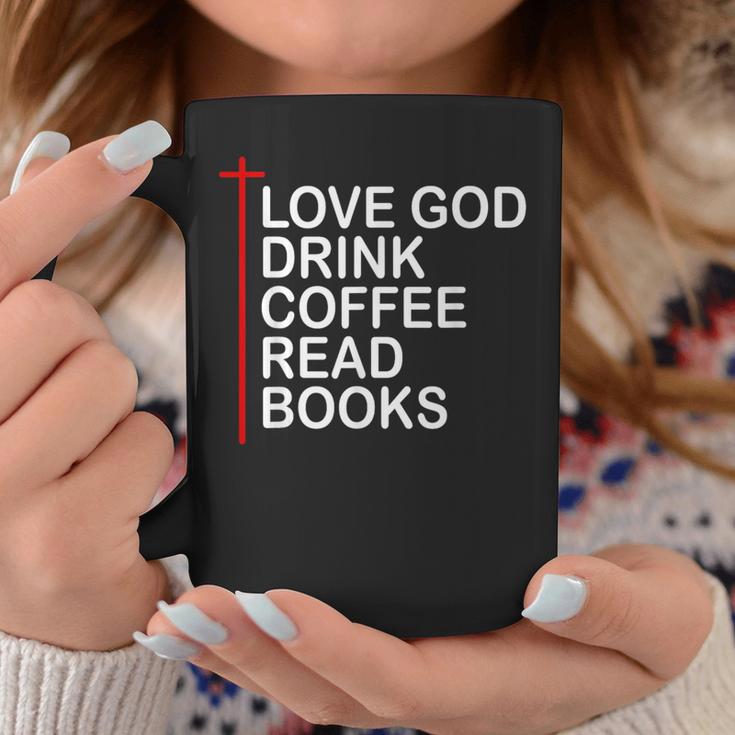 Love God Drink Coffee Read Books Lover Jesus Cross Christian Graphic Print Coffee Mug Unique Gifts