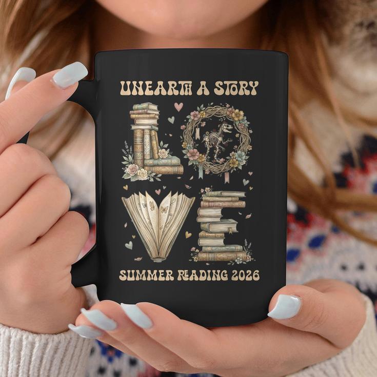 Love Unearth a Story Summer Reading 2026 Dino Skeleton Book Graphic Print Coffee Mug Unique Gifts