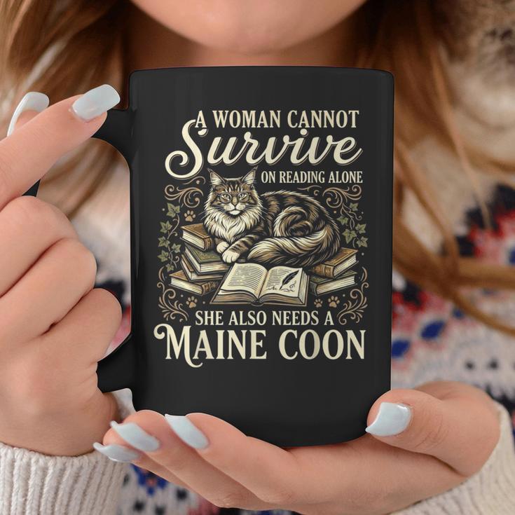 Maine Coon Mom Book Lover Reading Cat Bookworm Graphic Print Coffee Mug Unique Gifts