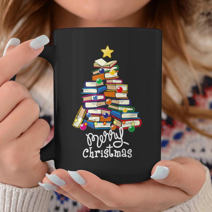 Merry Christmas Tree Love Reading Books Librarian Nerd Graphic Print Coffee Mug Unique Gifts