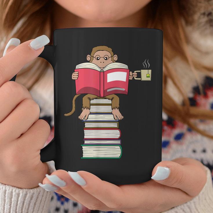 Monkey Reading Books And Drinking Tea Graphic Print Coffee Mug Unique Gifts