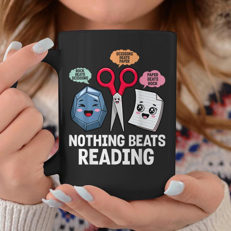 Nothing Beats Reading Rock Paper Scissors Book Lover Graphic Print Coffee Mug Unique Gifts