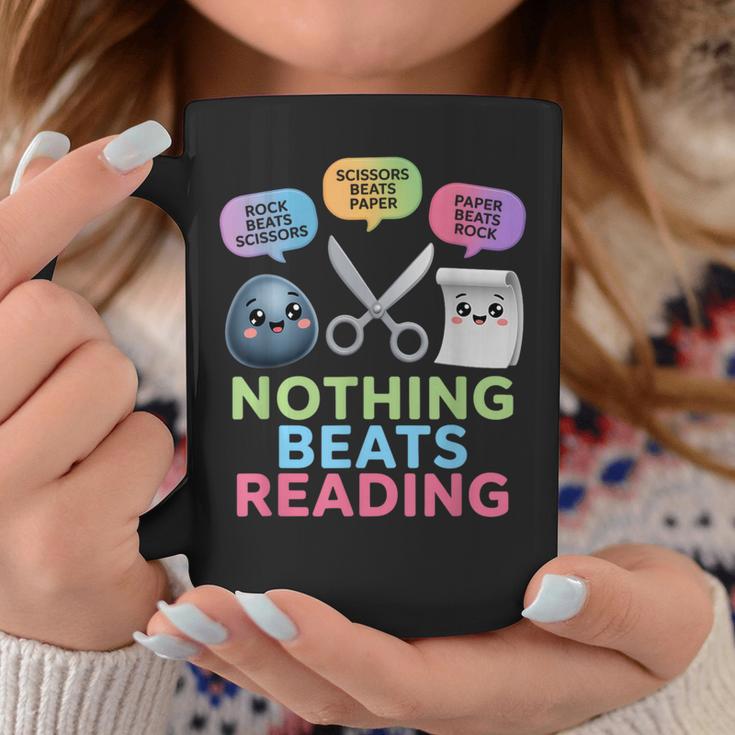 Nothing Beats Reading Rock Paper Scissors Game Book Lover Graphic Print Coffee Mug Unique Gifts