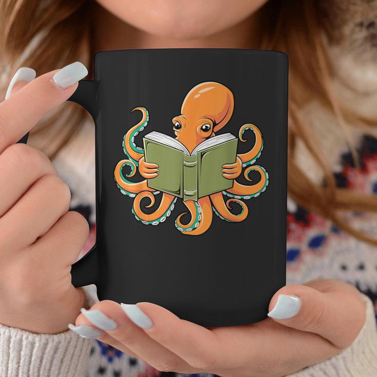 Octopus Reading Book Bookworm Librarian Women Men Kids Graphic Print Coffee Mug Unique Gifts