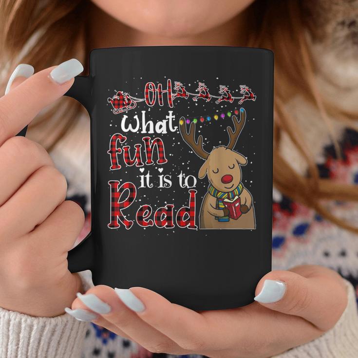 Oh What Fun It Is To Read Christmas Cute Reindeer Read Books Graphic Print Coffee Mug Unique Gifts