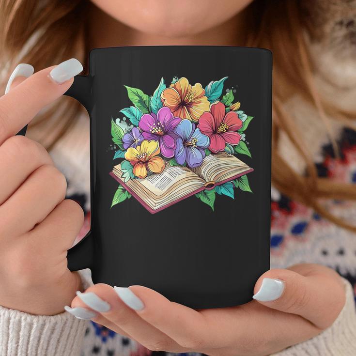 Open Book With Colorful Hibiscus Flowers Bloom Graphic Print Coffee Mug Unique Gifts
