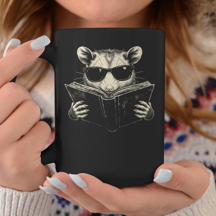 Opossum Reading Book Sunglasses Vintage Trash Panda Graphic Print Coffee Mug Unique Gifts