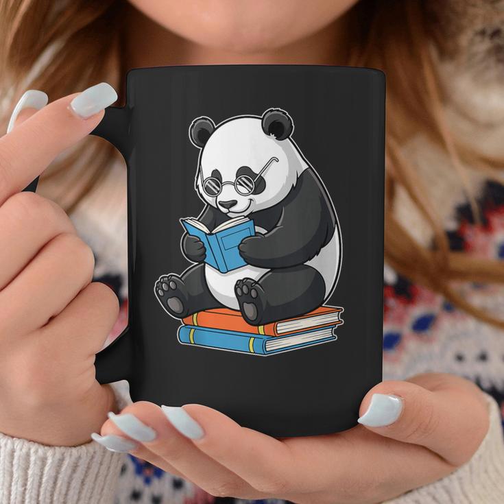 Panda With Glasses Reading Book Librarian Panda Graphic Print Coffee Mug Unique Gifts