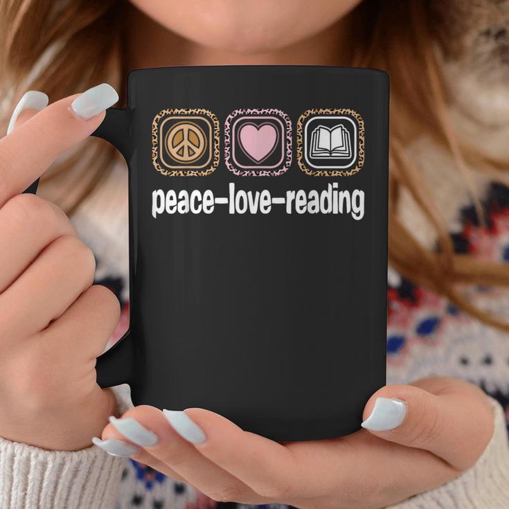 Peace Love Reading Leopard Print Women Girls Kids Read Books Graphic Print Coffee Mug Unique Gifts