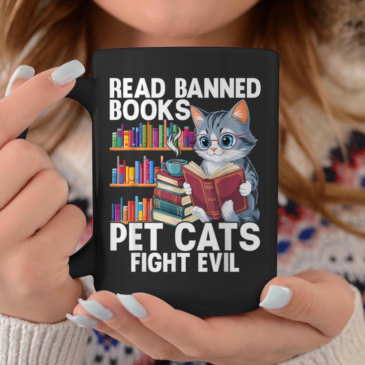 Pet Cats Fight Evil Read Banned Books Graphic Print Coffee Mug Unique Gifts