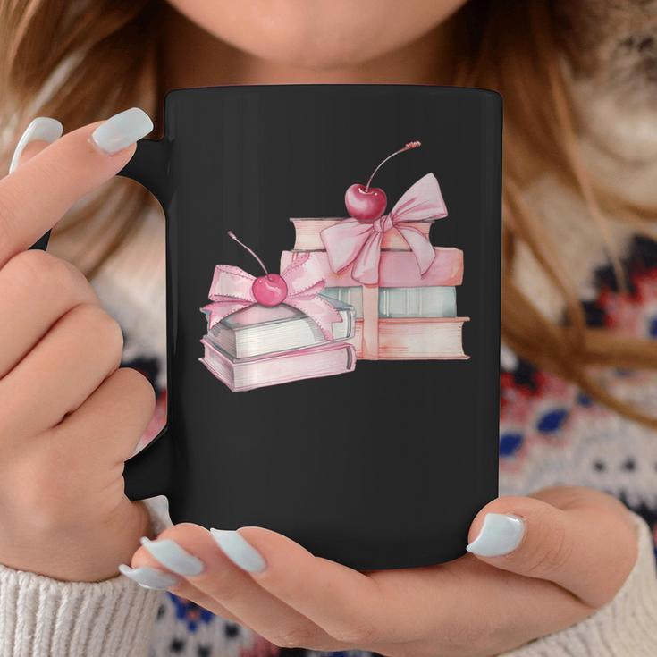 Pink Bow Books And Cherries For Book Lover Girl Women Graphic Print Coffee Mug Unique Gifts