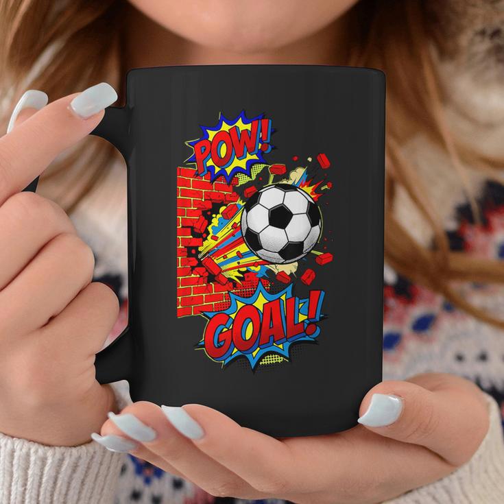 Pow Goal Comic Book Pop Art Brick Wall Smash Soccer Graphic Print Coffee Mug Unique Gifts