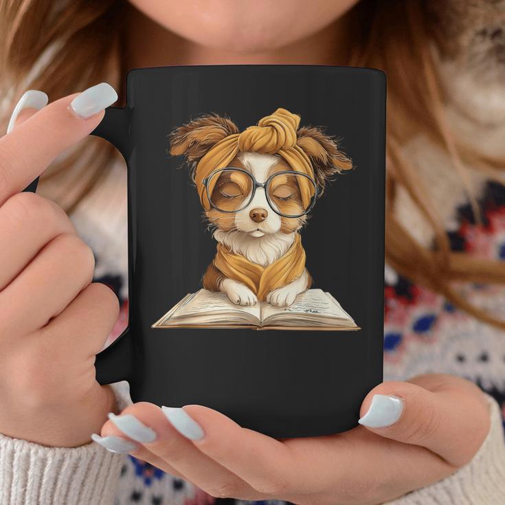 Puppy Open Book Reading Dog Lover Graphic Portrait Round Graphic Print Coffee Mug Unique Gifts