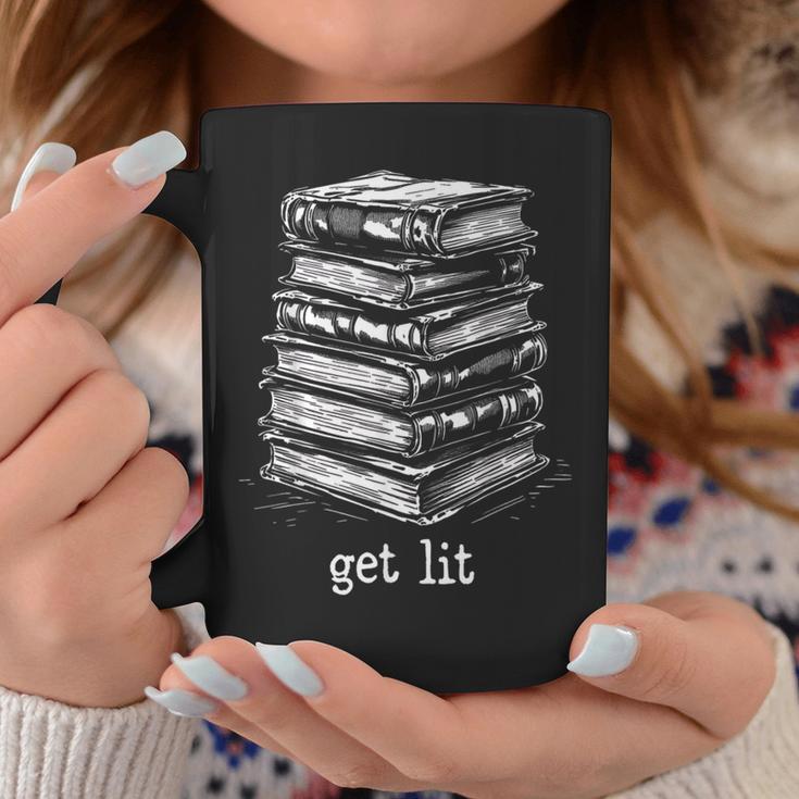 Quirky Book Nerd Get Lit Humor Bookworm Classic Distressed Graphic Print Coffee Mug Unique Gifts