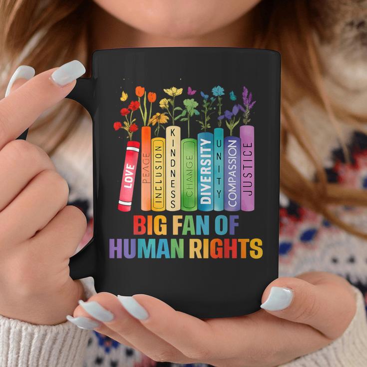 Rainbow Big Fan Of Human Rights Floral Book Social Justice Graphic Print Coffee Mug Unique Gifts