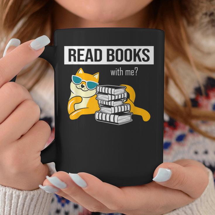 Read Books With Me Cat Lover Book Lover Librarian Reading Graphic Print Coffee Mug Unique Gifts