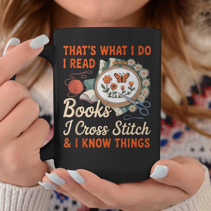 Read Books I Cross Stitch Sewing Stitcher Quilt Cross Stitch Graphic Print Coffee Mug Unique Gifts