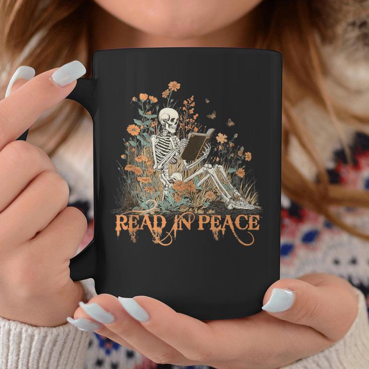 Read In Peace Skeleton Reading Book Halloween Bookish Graphic Print Coffee Mug Unique Gifts