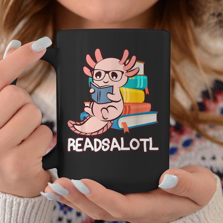 Readalotl a Kawaii Axolotl Reading a Book As Readsalotl Graphic Print Coffee Mug Unique Gifts