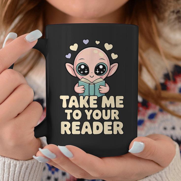 Take Me To Your Reader Cute Kawaii Alien Book Lover Pun Graphic Print Coffee Mug Unique Gifts