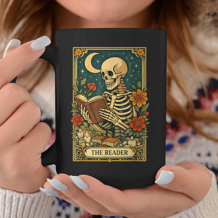 The Reader Skeleton Reading Books Tarot Card Dark Academia Graphic Print Coffee Mug Unique Gifts