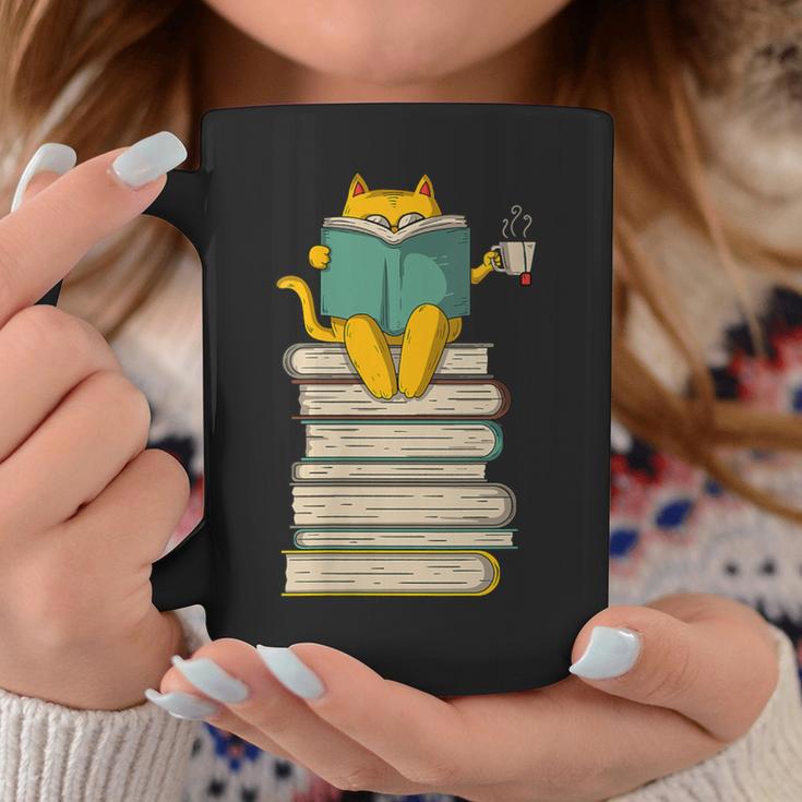 Reading Cat Book & Tea Lover Graphic Print Coffee Mug Unique Gifts