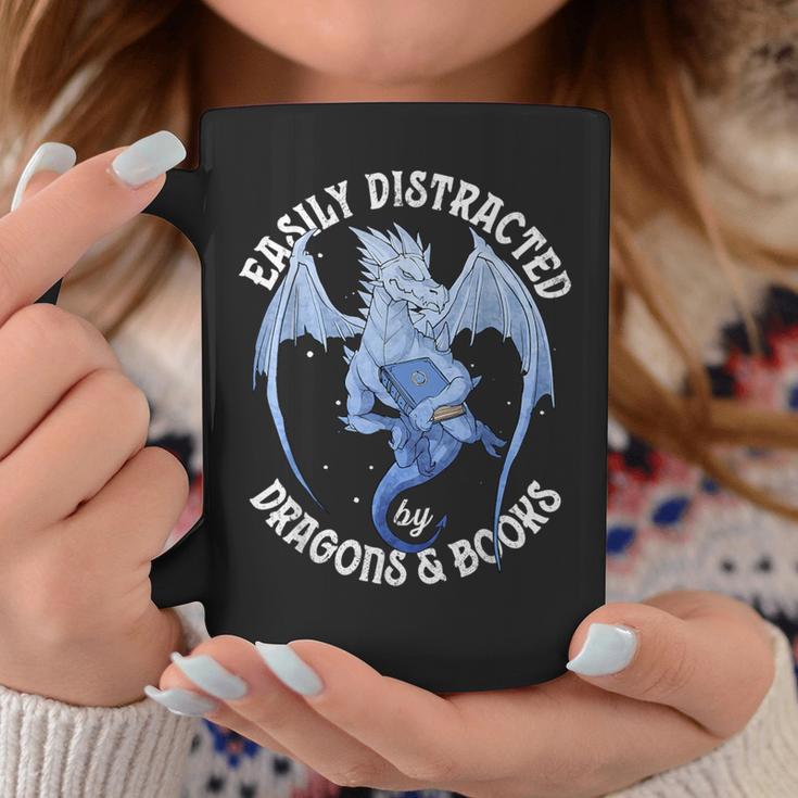Reading Dragon Easily Distracted By Books Lover Bookworm Graphic Print Coffee Mug Unique Gifts