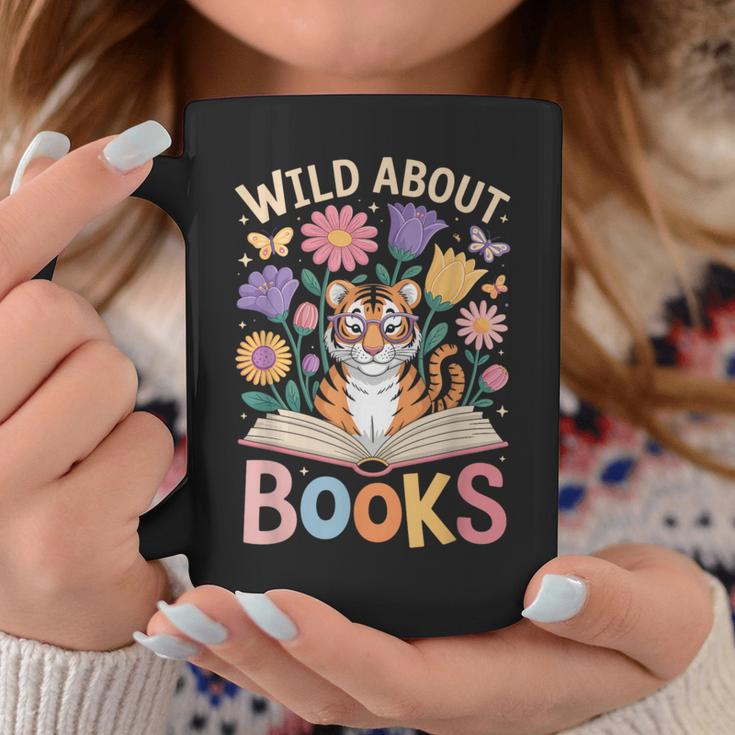 Reading Enthusiast Book Lover Tiger Cute Flowers Graphic Print Coffee Mug Unique Gifts