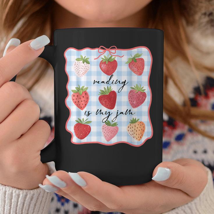 Reading Is My Jam Preppy Stawberry Bookworm Book Lover Nerd Graphic Print Coffee Mug Unique Gifts