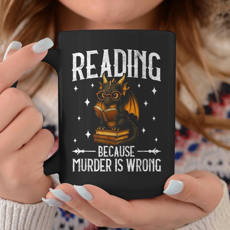 Reading Makes Me Feel Less Murdery Book Dragon Graphic Print Coffee Mug Unique Gifts