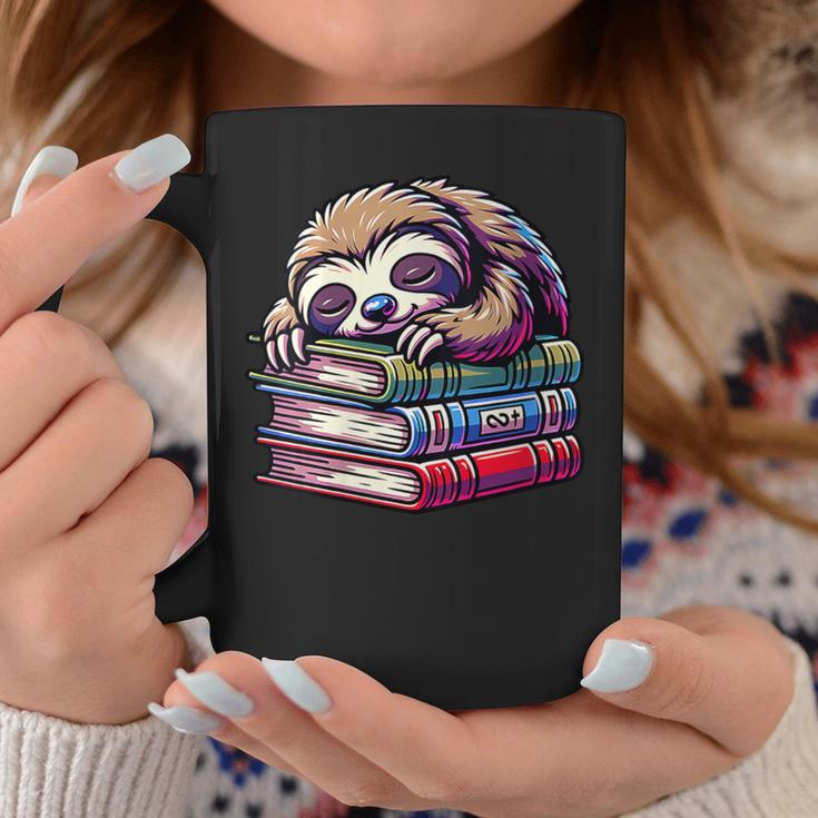 Reading Muffler Sloth On Stack Of Books Graphic Print Coffee Mug Unique Gifts