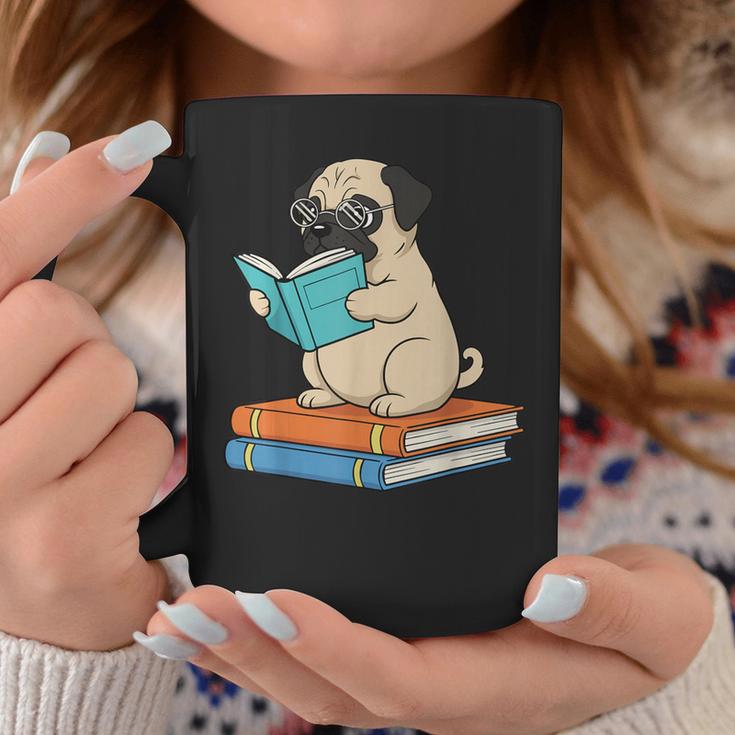 Reading Pug Bookworm Cute Pug With Glasses Books Graphic Print Coffee Mug Unique Gifts