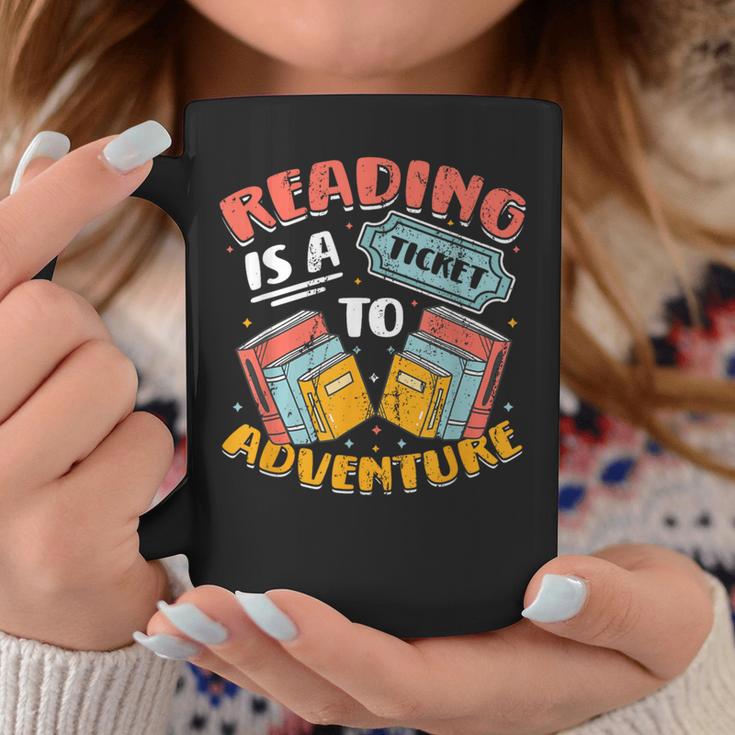 Reading Is A Ticket To Adventure Book Library Themed Graphic Print Coffee Mug Unique Gifts