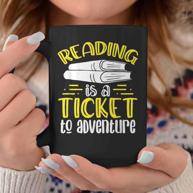 Reading Is A Ticket To Adventure Bookworm Book Reading Graphic Print Coffee Mug Unique Gifts