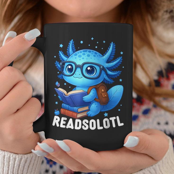 Readsolotl Blue Kawaii Axolotl Book Lover Reading Graphic Print Coffee Mug Unique Gifts