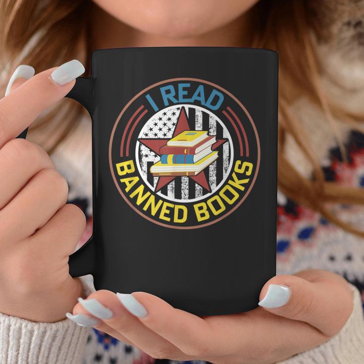 Retro American Flag I Read Banned Books Women Men Graphic Print Coffee Mug Unique Gifts