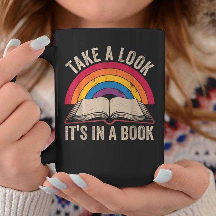 Retro Vintage Rainbow Take a Look It’s In a Book Reading Graphic Print Coffee Mug Unique Gifts