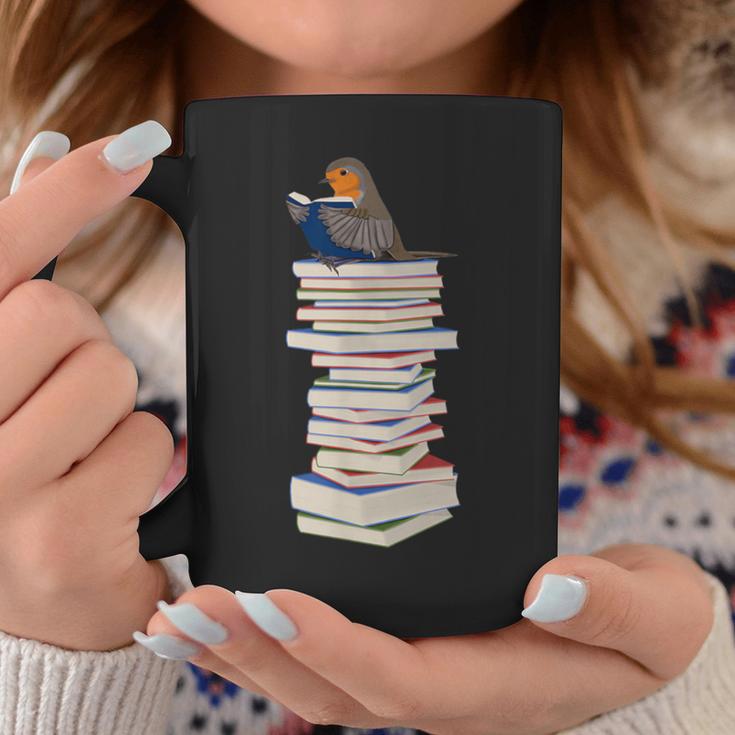 Robin Bird Reads Books Garden Backyard Birds Graphic Print Coffee Mug Unique Gifts