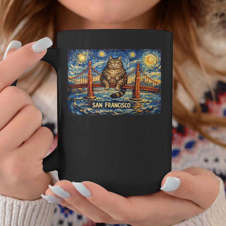 San Francisco Cat Golden Gate Bridge Starry Night Book Lover Graphic Print Coffee Mug Unique Gifts