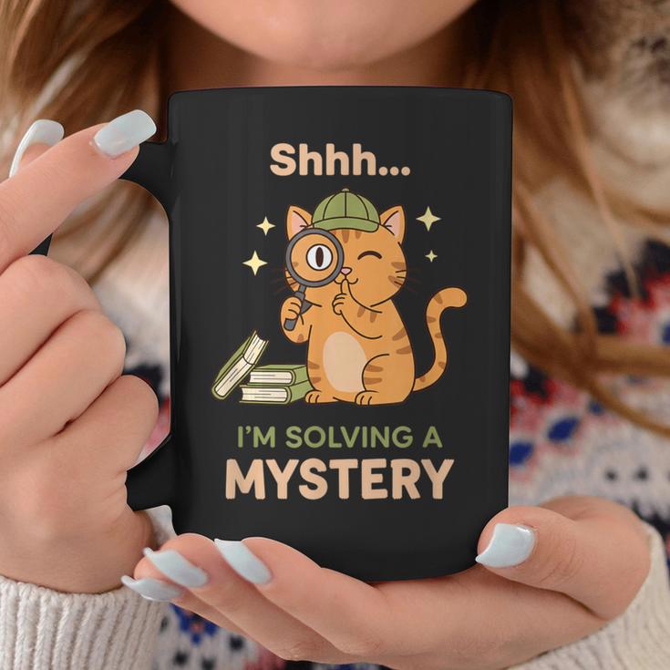 Shhh I'm Solving A Mystery Cat Detective Book Lover Graphic Print Coffee Mug Unique Gifts