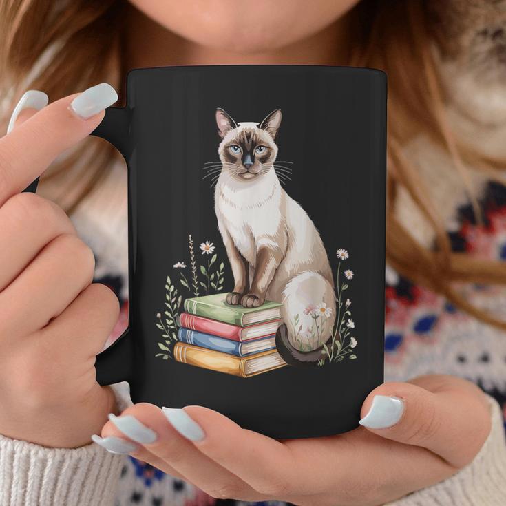 Siamese Cat Meezer Bookworm Flowers Book Reading Books Graphic Print Coffee Mug Unique Gifts