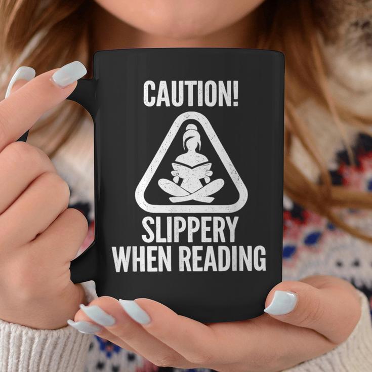 Slippery When Reading Unhinged Book Lover Meme Witty Graphic Print Coffee Mug Unique Gifts