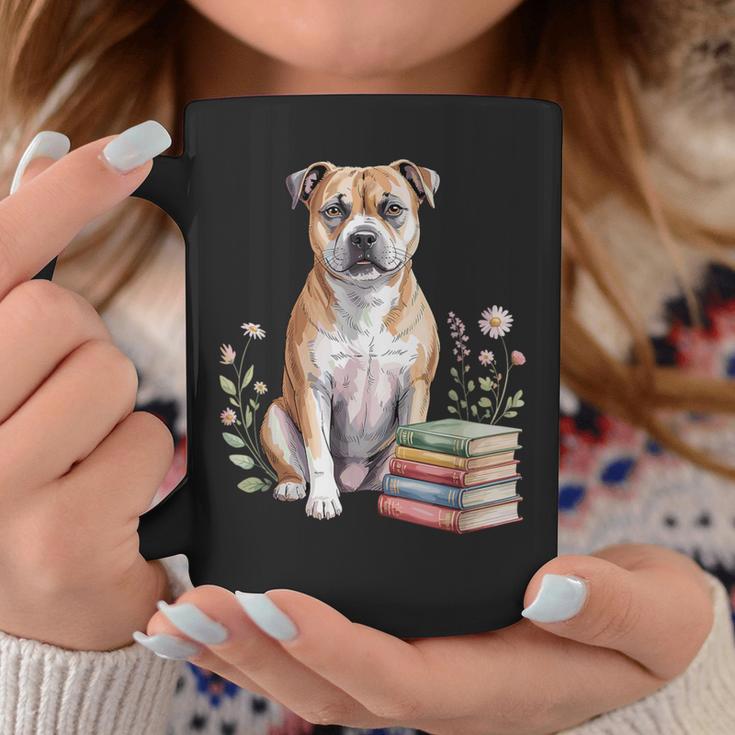Staffordshire Bull Terrier Books Flowers Book Reading Graphic Print Coffee Mug Unique Gifts