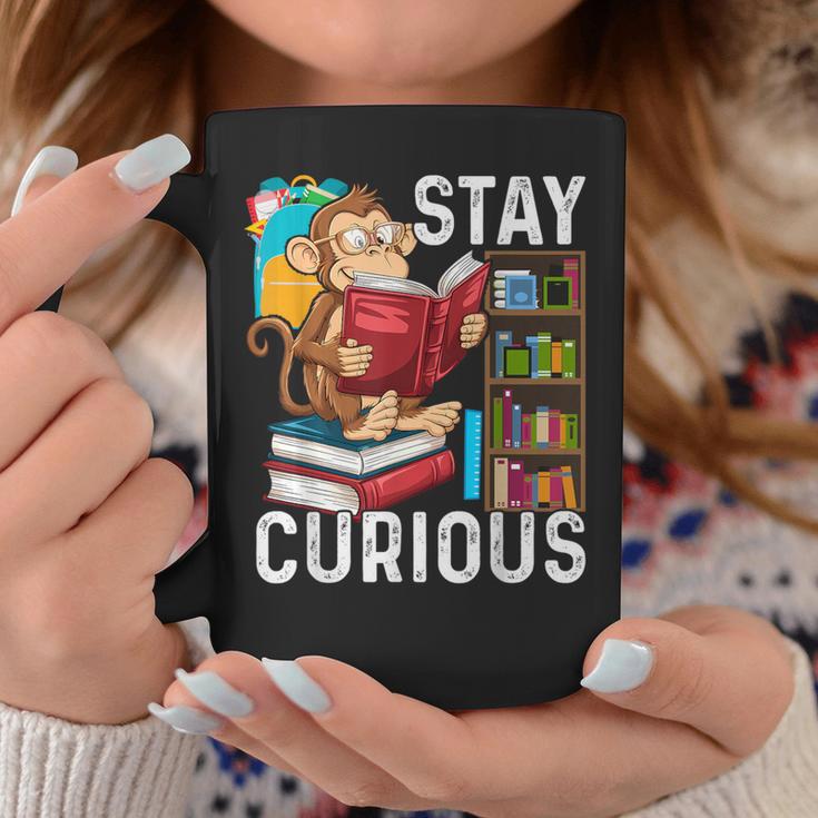 Stay Curious Monkey Reading Book Lover Bookworm Graphic Print Coffee Mug Unique Gifts
