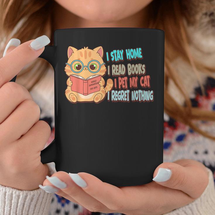 Stay Home Read Books Pet My Cat Regret Nothing Cats Book Graphic Print Coffee Mug Unique Gifts