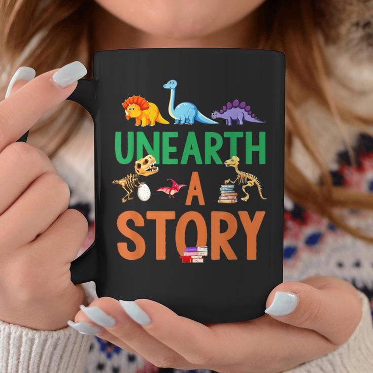 Summer Reading 2026 Dinosaurs Book Lover Unearth A Story Graphic Print Coffee Mug Unique Gifts