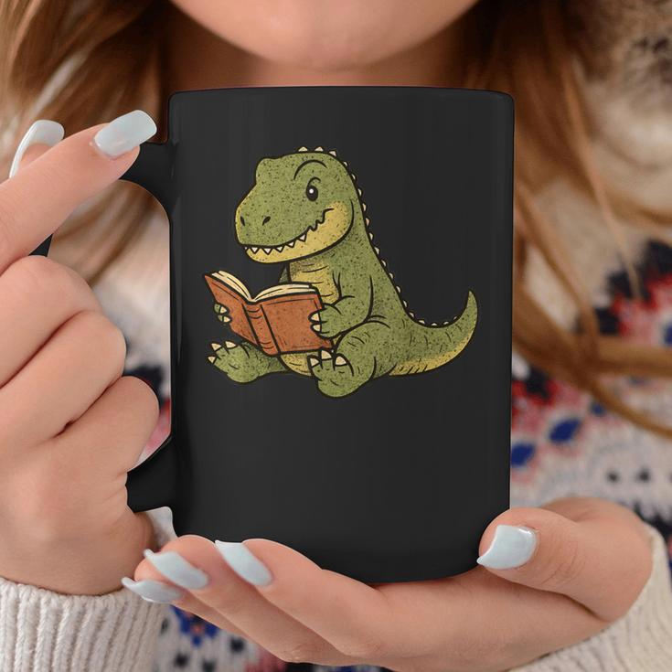 T-Rex Dinosaur Reading Book Nerd Graphic Print Coffee Mug Unique Gifts