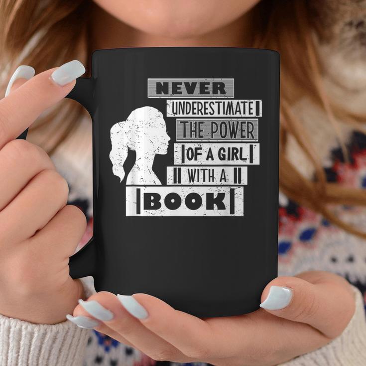 Never Underestimate Power Of Girl With Book Feminist Cute Graphic Print Coffee Mug Unique Gifts