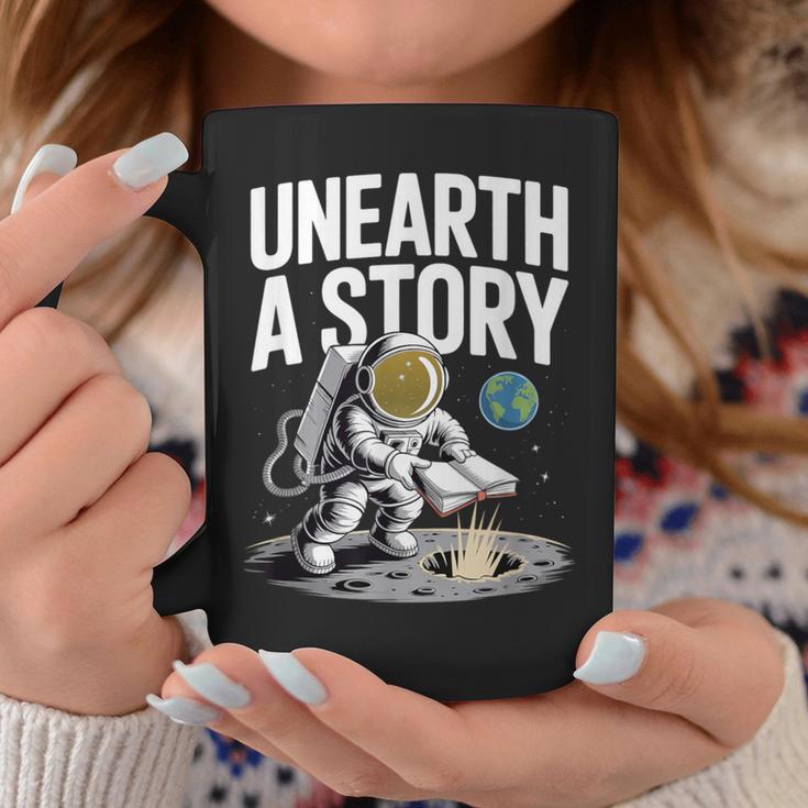 Unearth A Story Astronaut Finds Book On The Moon Graphic Print Coffee Mug Unique Gifts