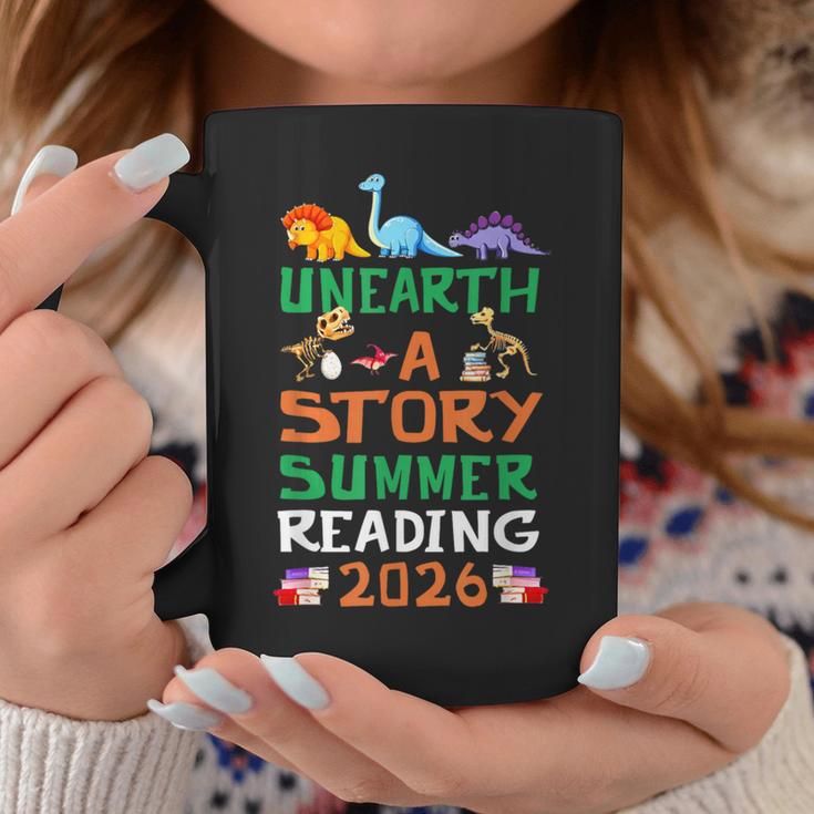 Unearth A Story Summer Reading Program 2026 Dinosaur Book Graphic Print Coffee Mug Unique Gifts
